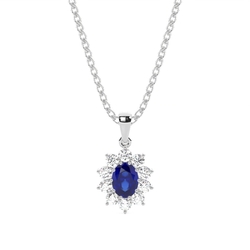 Zinkeneinstellung Halo Blue Sapphire Anhänger