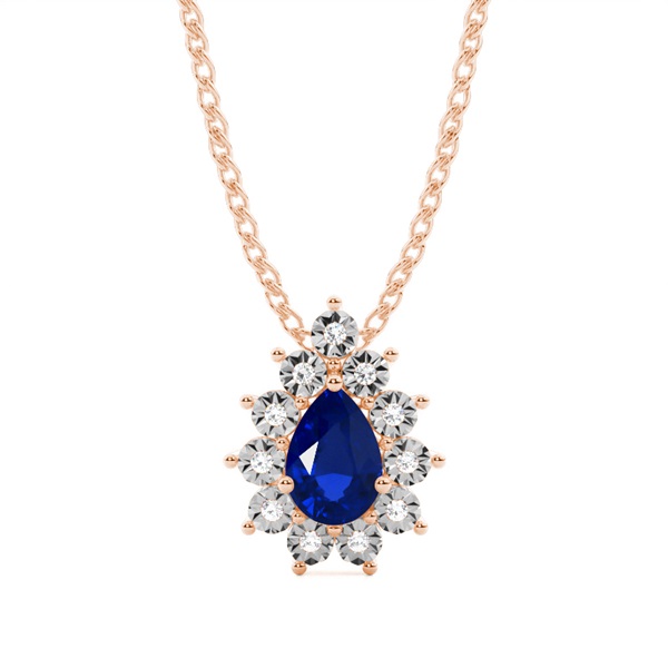Prong Setting Halo Blue Sapphire Pendant