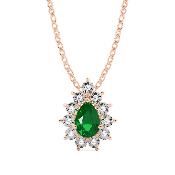 Prong Setting Halo Emerald Pendant