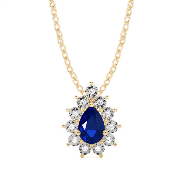 Prong Setting Halo Blue Sapphire Pendant