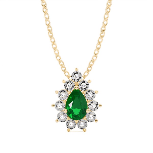 Prong Setting Halo Emerald Pendant