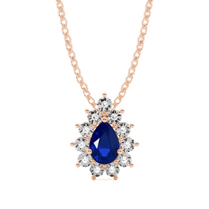 Prong Setting Halo Blue Sapphire Pendant