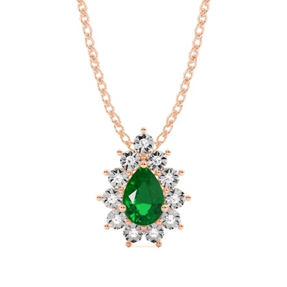 Prong Setting Halo Emerald Pendant