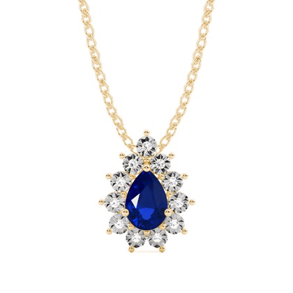 Prong Setting Halo Blue Sapphire Pendant