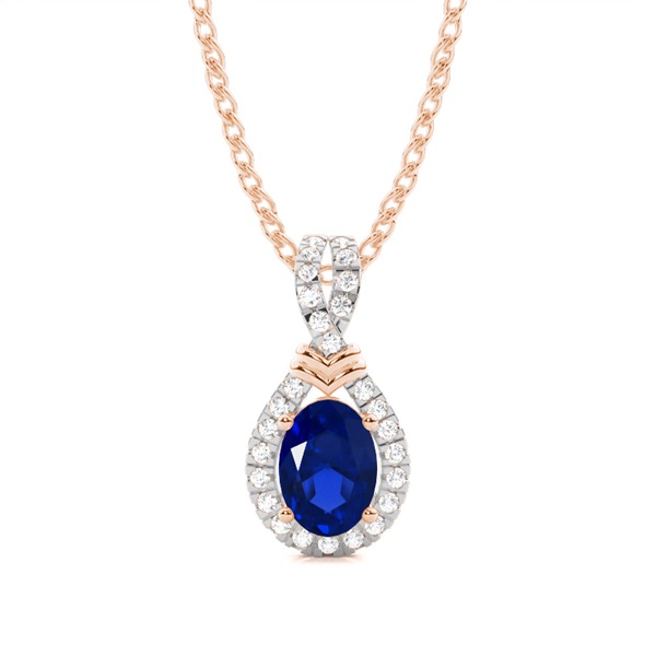 Prong Setting Halo Blue Sapphire Pendant