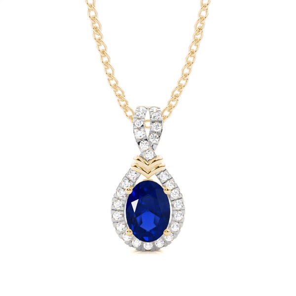 Prong Setting Halo Blue Sapphire Pendant