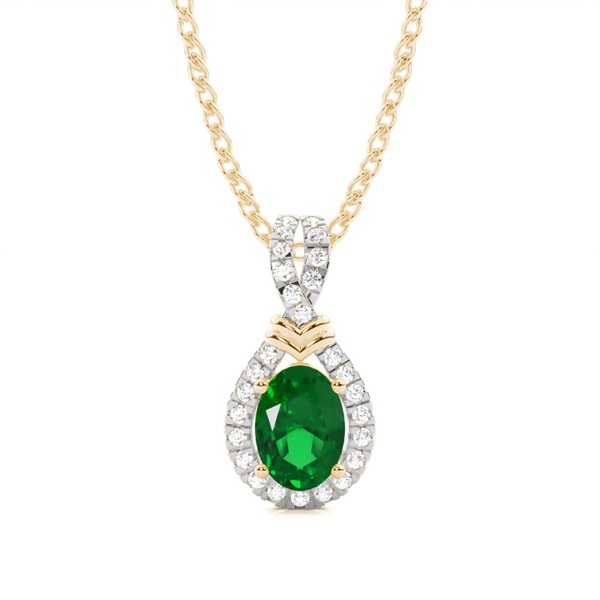 Prong Setting Halo Emerald Pendant