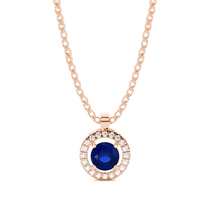 Prong Setting Halo Blue Sapphire Pendant