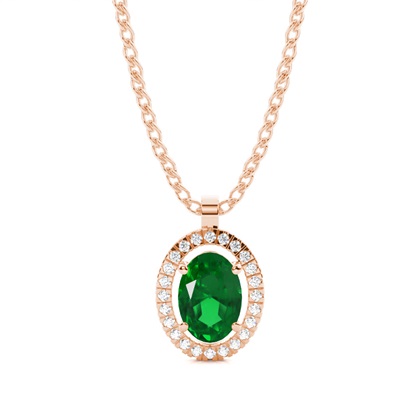 Micro Prong Setting Halo Emerald Pendant