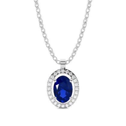 Micro Prong Setting Halo Blue Sapphire Pendant