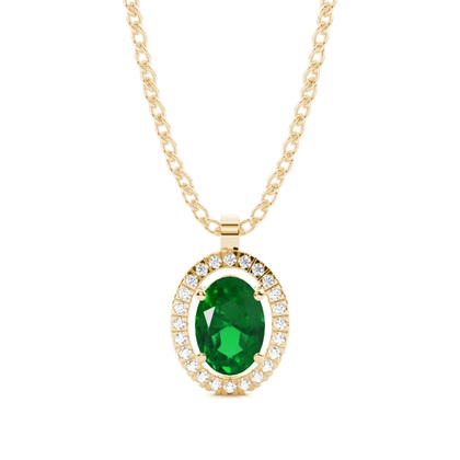 Micro Prong Setting Halo Emerald Pendant