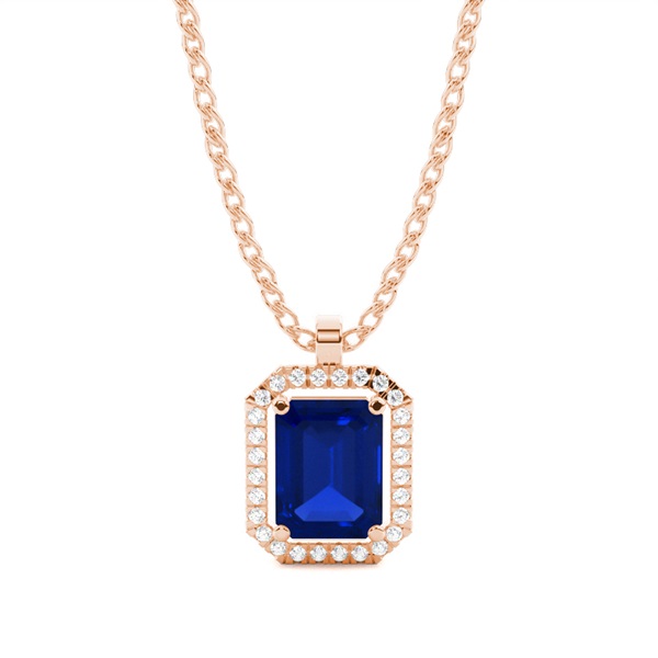 Prong Setting Halo Blue Sapphire Pendant