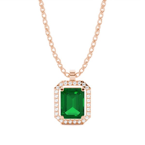 Prong Setting Halo Emerald Pendant