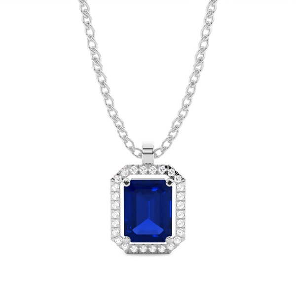 Prong Setting Halo Blue Sapphire Pendant