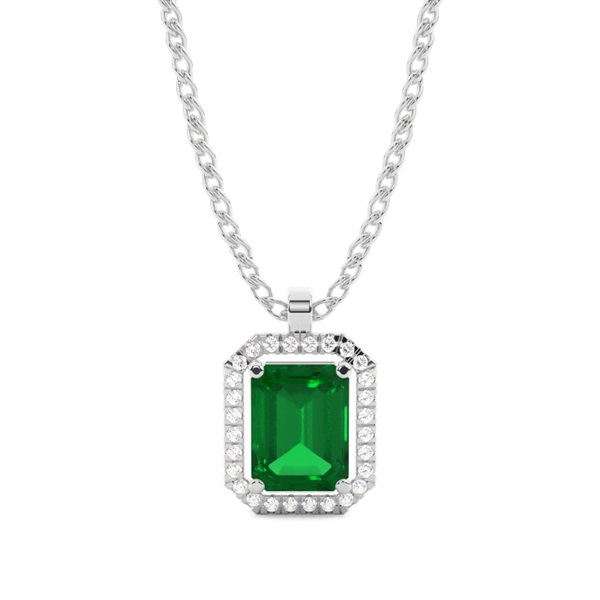 Prong Setting Halo Emerald Pendant