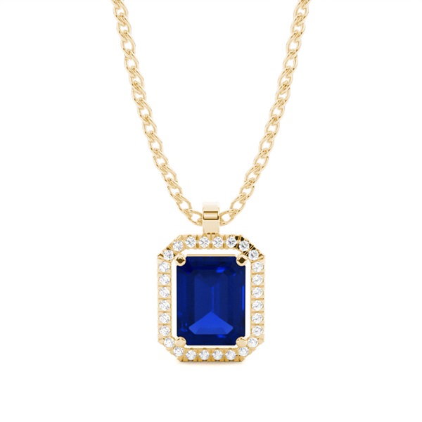 Prong Setting Halo Blue Sapphire Pendant