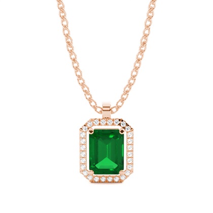 Prong Setting Halo Emerald Pendant