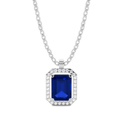 Prong Setting Halo Blue Sapphire Pendant