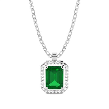 Prong Setting Halo Emerald Pendant