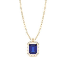 Prong Setting Halo Blue Sapphire Pendant