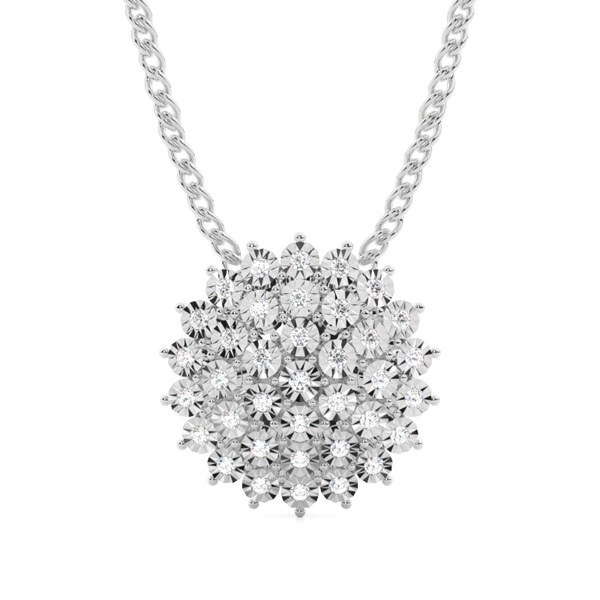 Illusion Plate Prong Setting Round Diamond Cluster Pendant