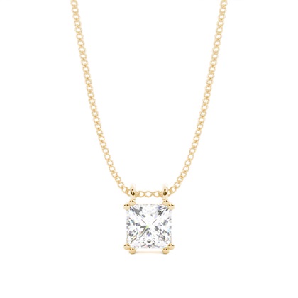 Princess Yellow Gold Solitaire Diamond Pendants Necklaces