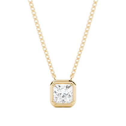 Princess Yellow Gold Solitaire Diamond Pendants Necklaces