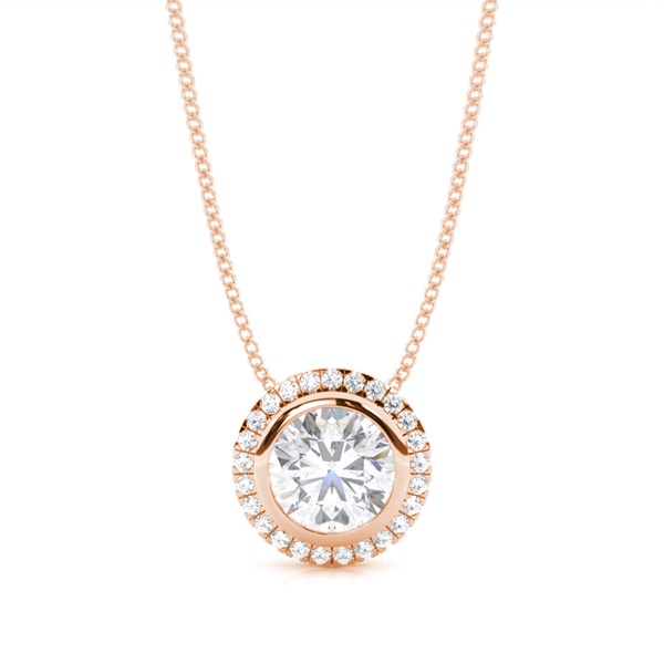 Bezel Setting Moissanite Halo Pendant