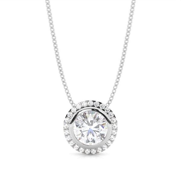 Bezel Setting Moissanite Halo Pendant