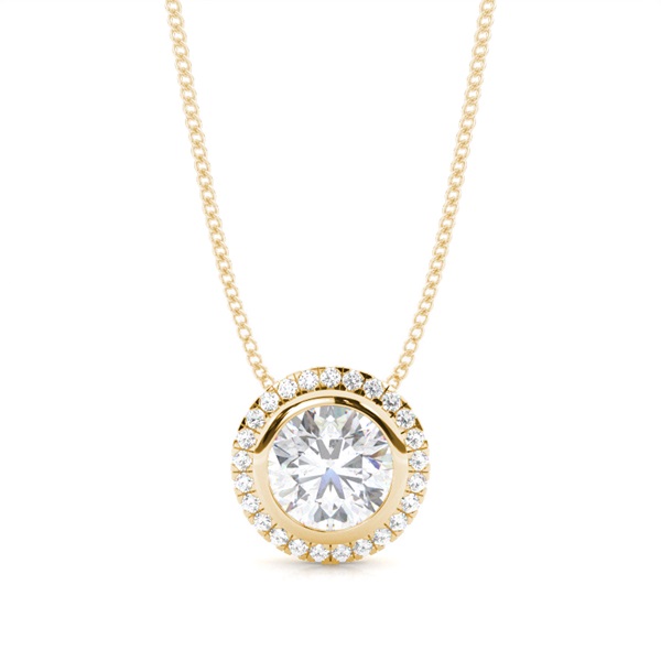Bezel Setting Moissanite Halo Pendant