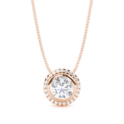 Bezel Setting Moissanite Halo Pendant