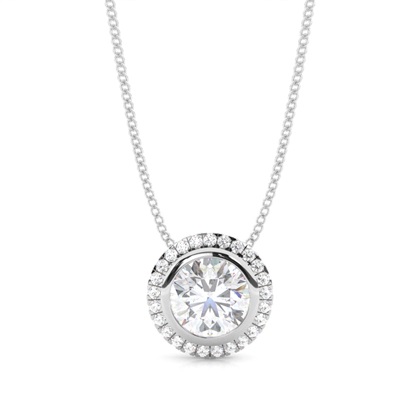 Bezel Setting Moissanite Halo Pendant