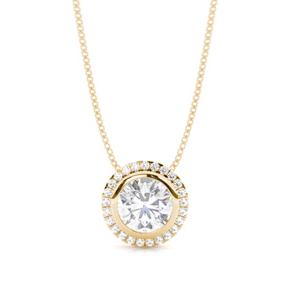 Bezel Setting Moissanite Halo Pendant
