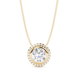Bezel Setting Moissanite Halo Pendant