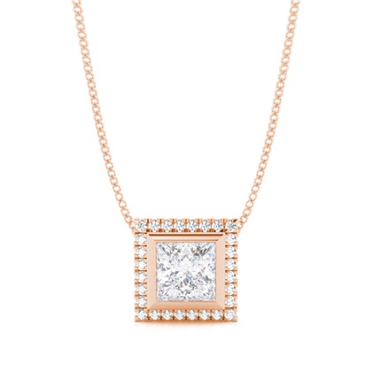 Bezel Setting Moissanite Halo Pendant