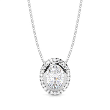 Bezel Setting Moissanite Halo Pendant
