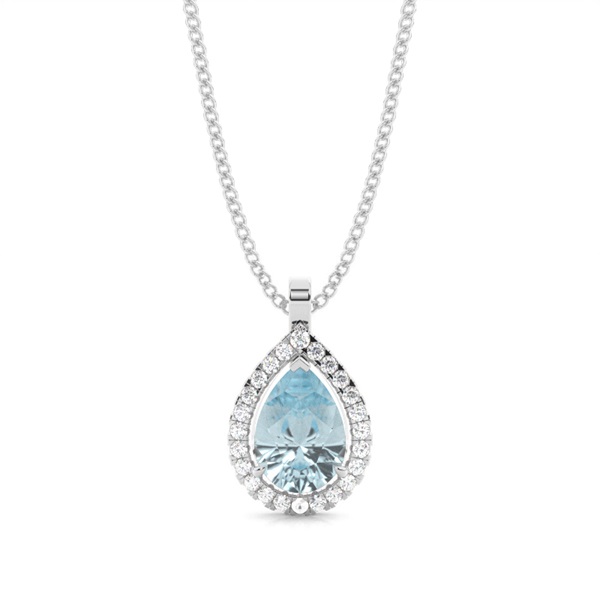 Prong Setting Halo Aquamarine Pendant