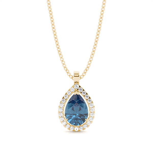 Prong Setting Halo Blue Topaz Pendant