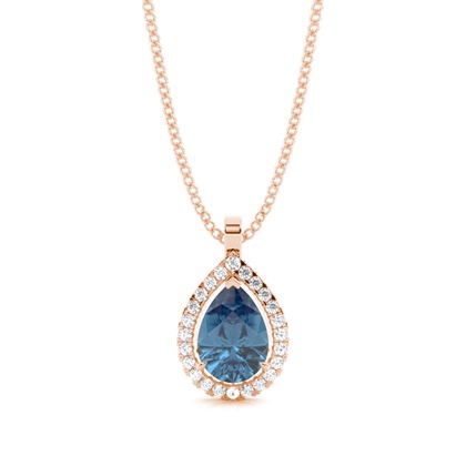Prong Setting Halo Blue Topaz Pendant