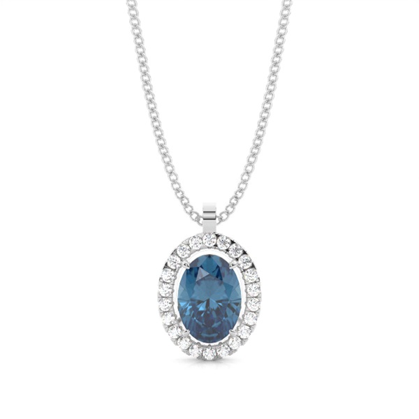 Micro Prong Setting Halo Blue Topaz Pendant