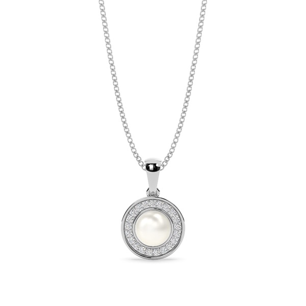 Tension Setting Pearl Halo Pendant