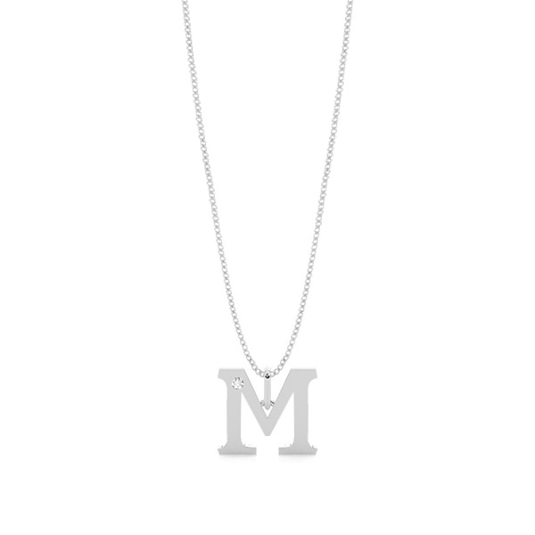 M Initial Pendant Necklace in Silver