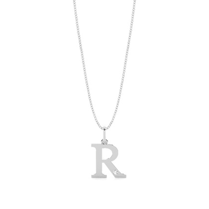 R Initial Pendant Necklace in Silver