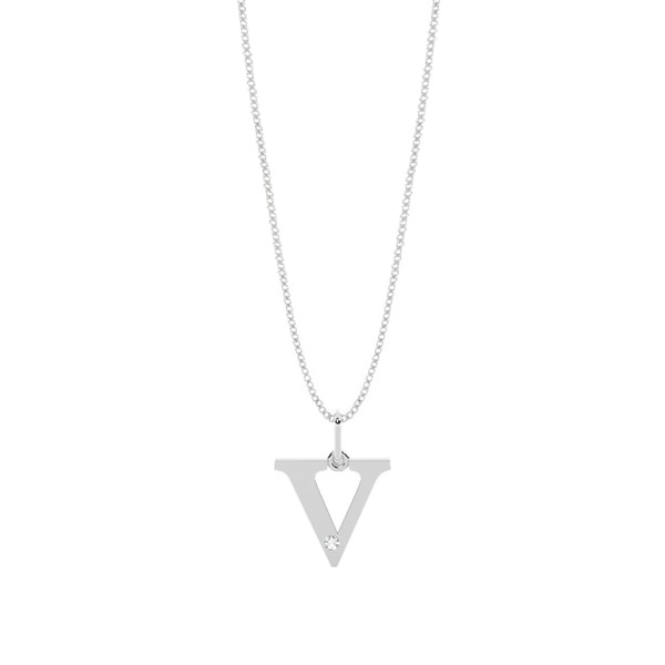 V Initial Pendant Necklace in Silver