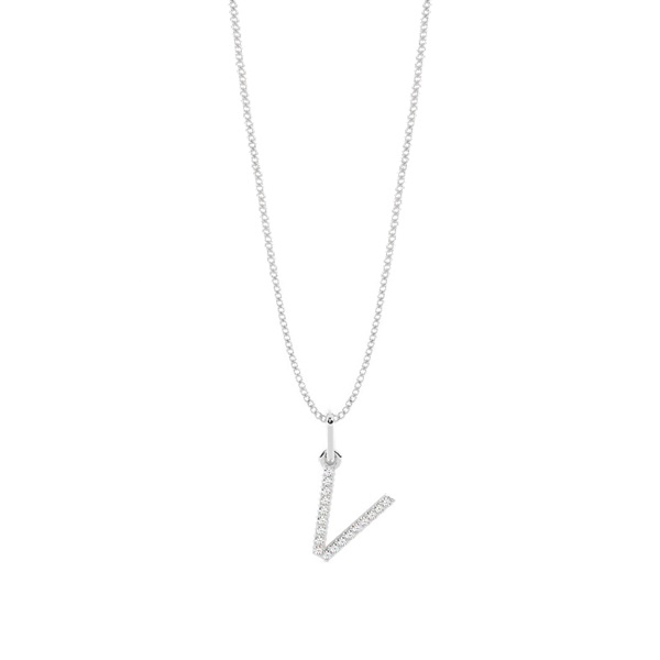 V Diamond Initial Pendant Necklace