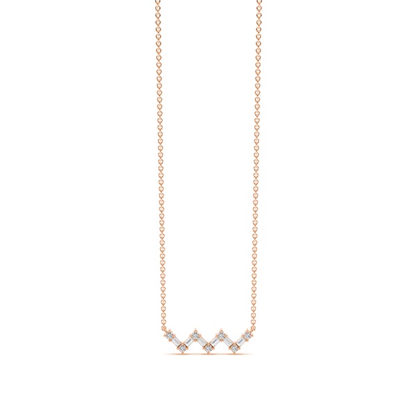 Baguette and round diamond 'zig-zag' chain necklace