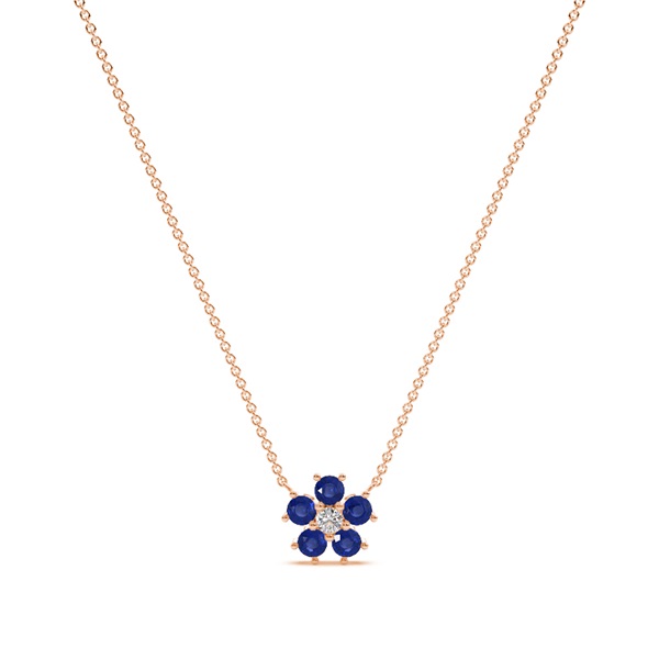 Round Blue Sapphire Floral Delicate chain Necklace