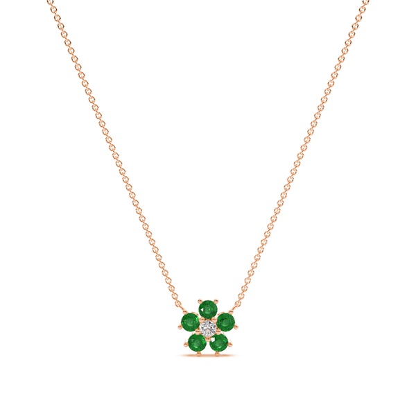 Round Emerald Floral Delicate chain Necklace