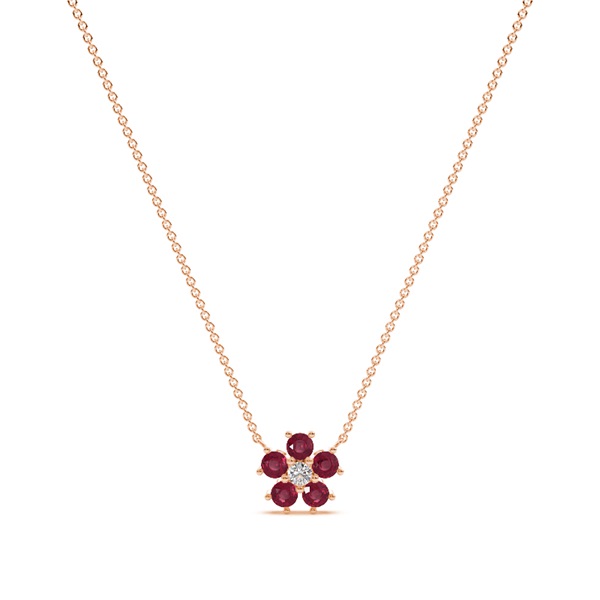 Round Ruby Floral Delicate chain Necklace