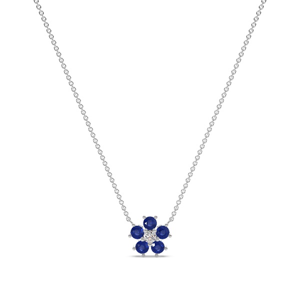 Round Blue Sapphire Floral Delicate chain Necklace